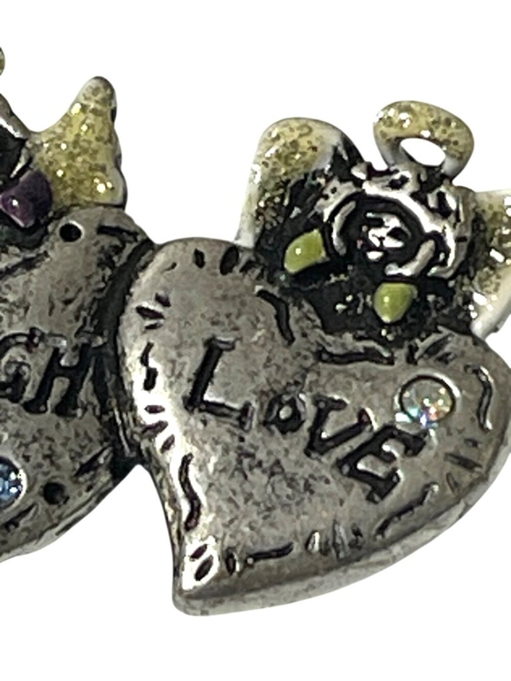 Three Angel Brooch Pin Live Laugh Love Enameled Glitter Wings & Halo Rhinestones - Picture 7 of 12